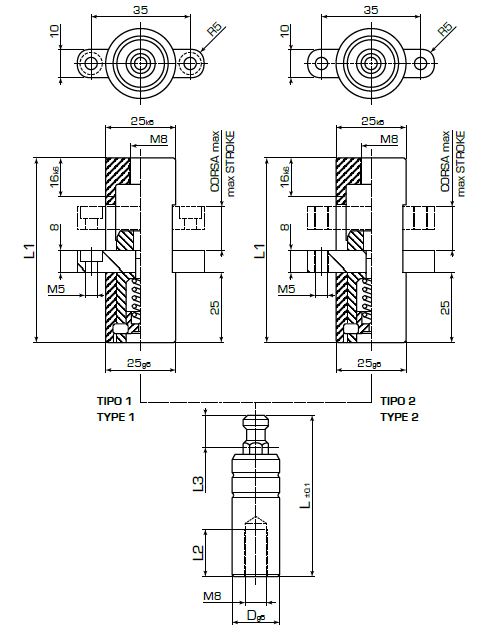 Внутренний замок с защелкой ход 16-60мм 
